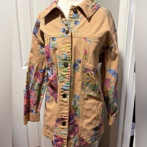Susan Graver Floral Yellow Denim Jacket